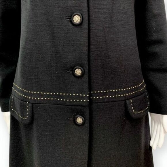 Vintage 60s Toni Todd Drop Waist Button Front Black Dress Jacket Size S - Picture 5 of 10